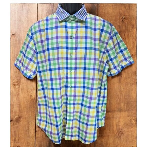 Robert Graham X Collection Mens Short Sleeve Shirt XL Multicolor Check - Picture 1 of 12